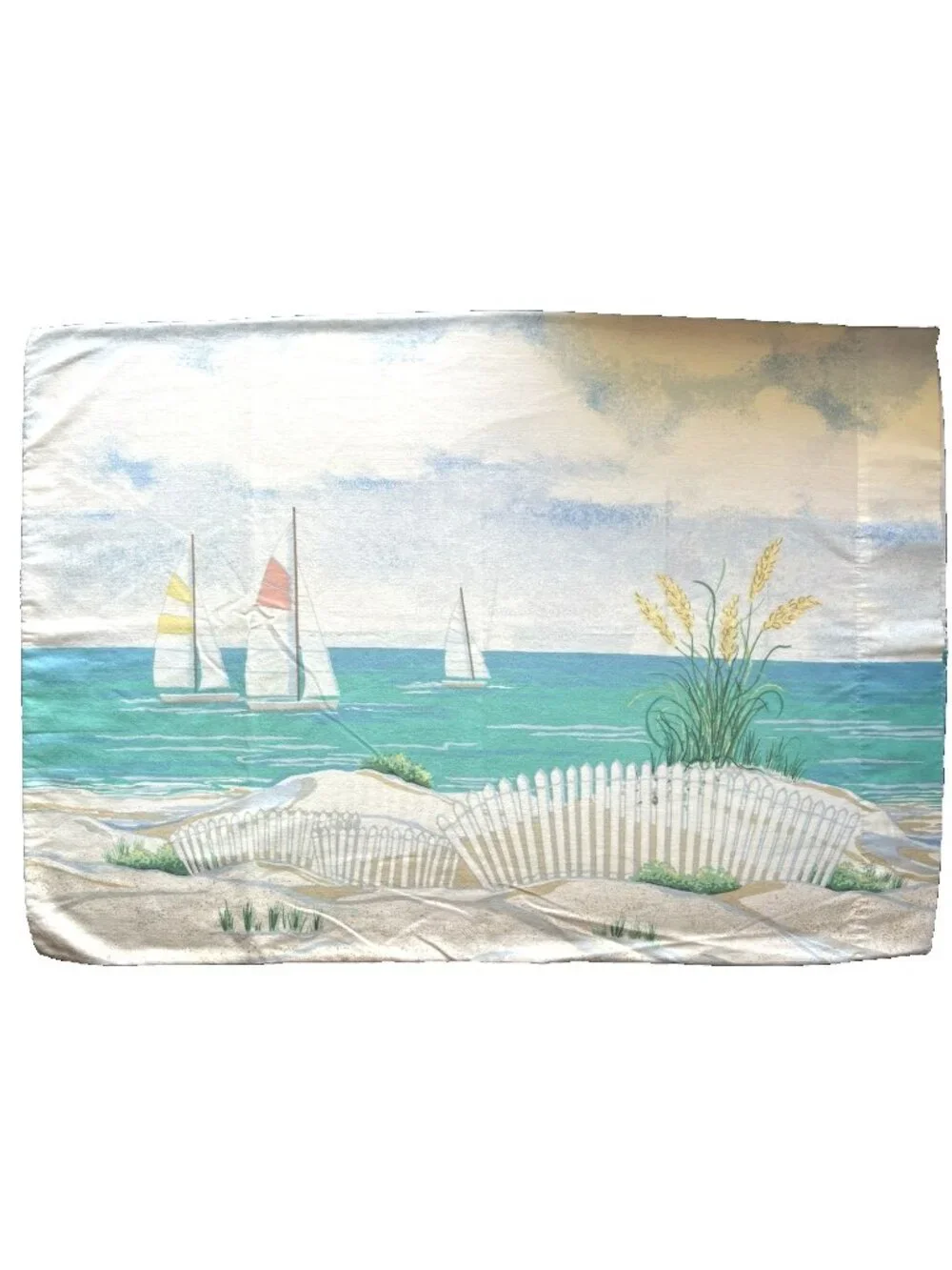 SPRINGS Pillowcase Std SINGLE Beach House Sailboats Ocean Sea Oats 50% Cotton